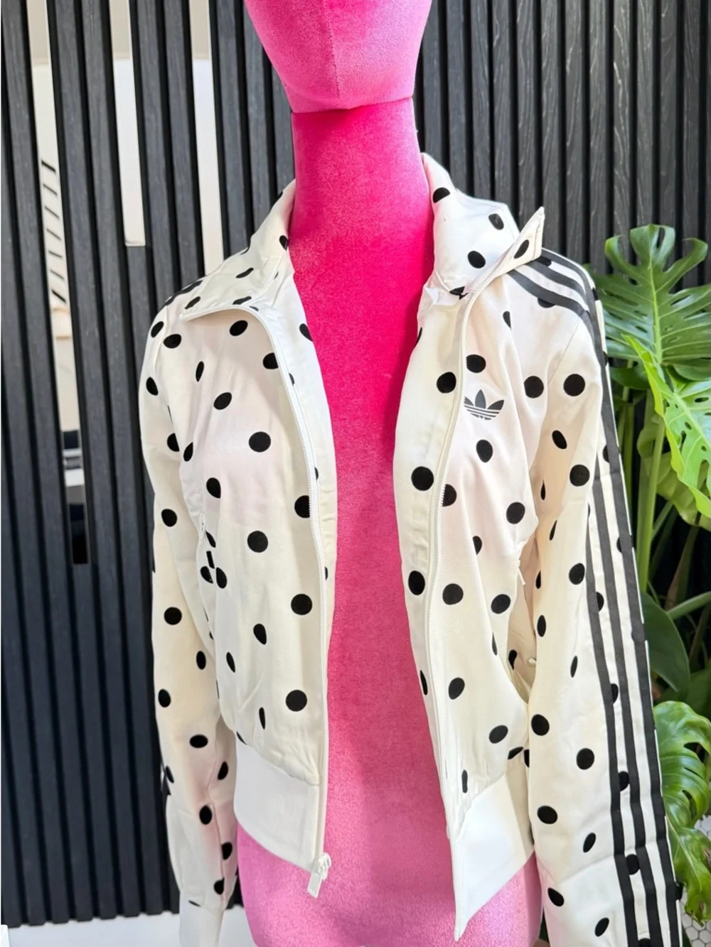 adidas Originals White Polka Dot Track Jacket with Black Stripes - Picture 9 of 12